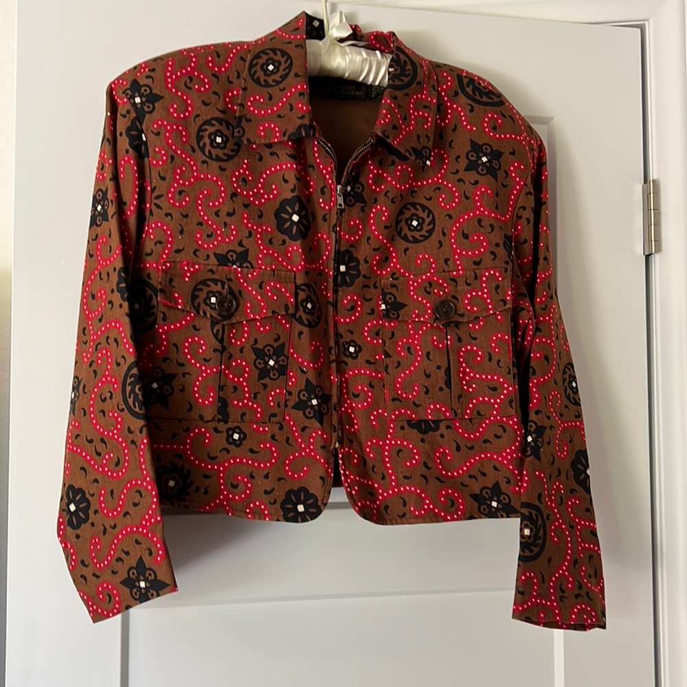 Classiques for Nordstrom Brown Floral Print Crop Linen Jacket. Sz M